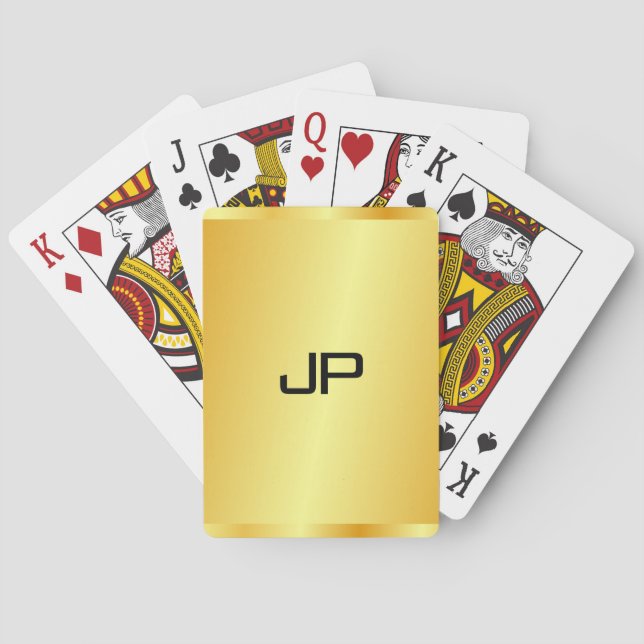 Monogram Template Faux Gold Metallic Look Elegant Poker Cards (Back)