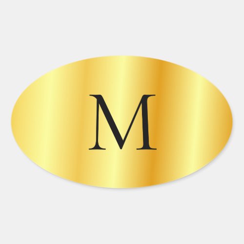 Monogram Template Faux Gold Modern Elegant Oval Sticker