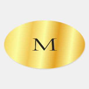 Monogram Template Faux Gold Modern Elegant Oval Sticker