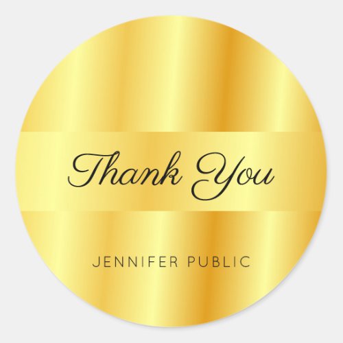 Monogram Template Gold Metallic Look Thank You Classic Round Sticker