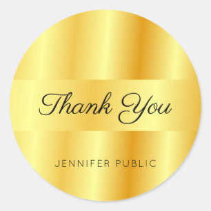 Monogram Template Gold Metallic Look Thank You Classic Round Sticker