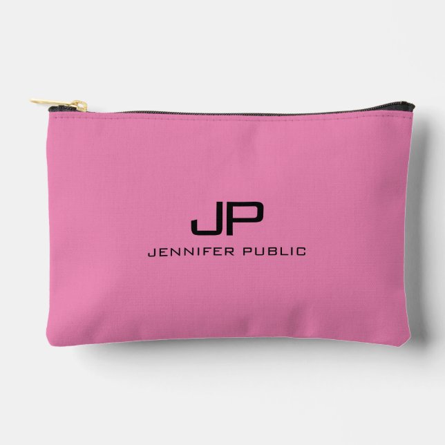 Monogram Template Initials Elegant Solid Pink Accessory Pouch (Front)