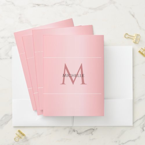 Monogram Template Modern Elegant Rose Gold Pocket Folder