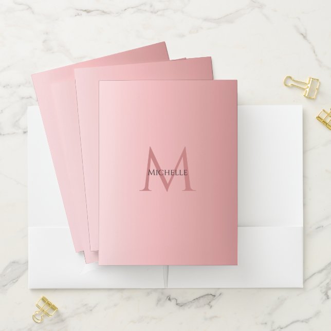Monogram Template Modern Elegant Rose Gold Pocket  Pocket Folder (In Situ)