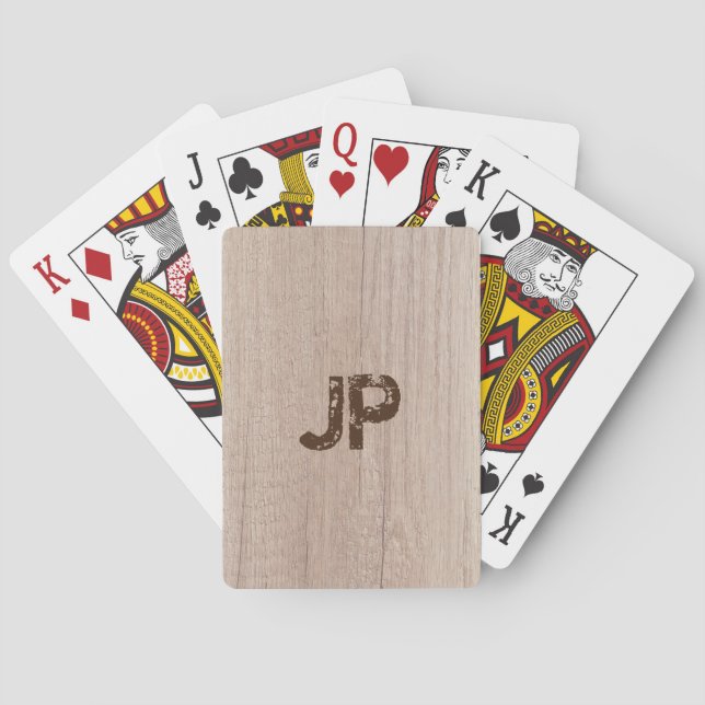 Monogram Template Modern Elegant Wood Plank Poker Cards (Back)