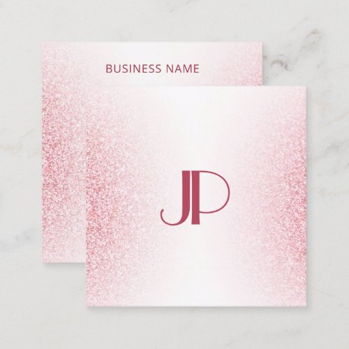 Monogram Template Pink Rose Gold Glitter Modern Square Business Card