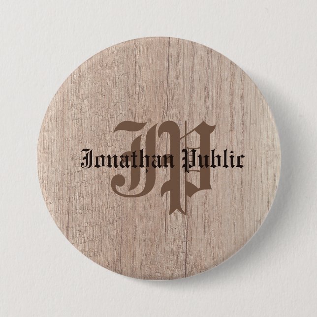 Monogram Template Plank Board Wood Look Old Script Button (Front)