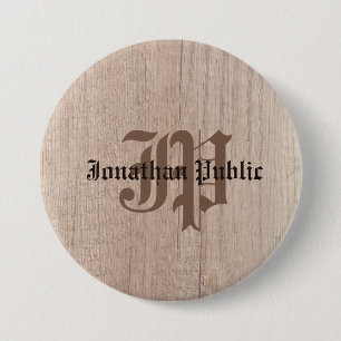 Monogram Template Plank Board Wood Look Old Script Button