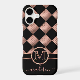 Monogram Template Rose Gold Diamond Pattern   iPhone 17 Case