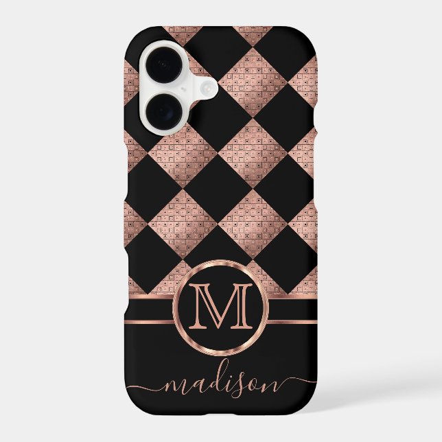 Monogram Template Rose Gold Diamond Pattern   Case-Mate iPhone Case (Back)