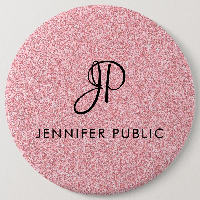 Monogram Template Rose Gold Glitter Look Elegant Button (Front)