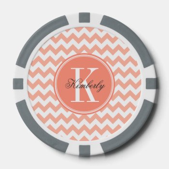 Monogram Template White Initial Charcoal Name Poker Chips by OrganicSaturation at Zazzle