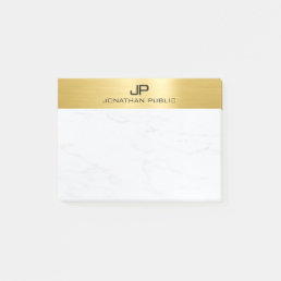 Monogram Template White Marble And Gold Simple Post-it Notes