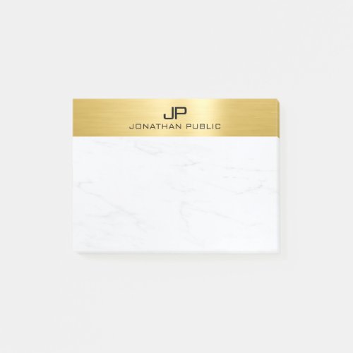 Monogram Template White Marble And Gold Simple Post_it Notes
