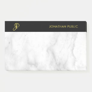 Monogram Template White Marble Black Gold Elegant Post-it Notes