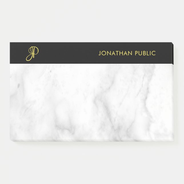 Monogram Template White Marble Black Gold Elegant Post-it Notes (Front)