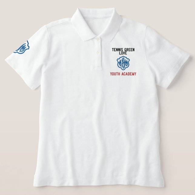 Monogram Tennis Academy Player Blue LOGO Embroidered Polo Shirt (Design Front)