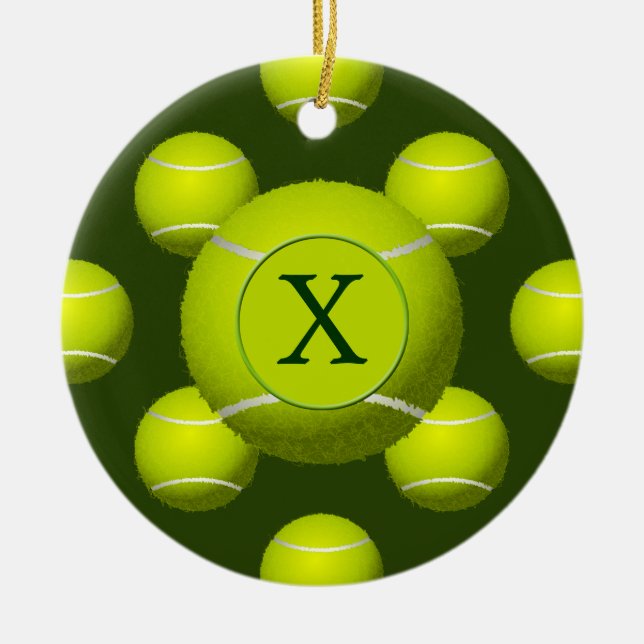 Monogram Tennis Balls Sports pattern, Ceramic Ornament (Front)