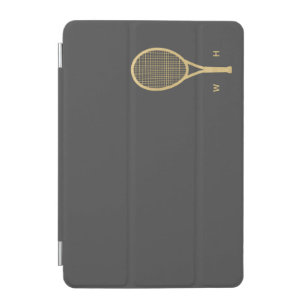 Monogram Tennis Modern Gold Gray Personalized iPad Mini Cover