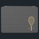 Monogram Tennis Modern Gold Gray Personalized iPad Air Cover<br><div class="desc">Modern and Chic,  this iPad cover featuring a gold tennis racquet and a modern monogram on a dark grey background makes a wonderful gift. **Note: The gold in this product is simulated. No gold foil will be used in the production of this product.</div>