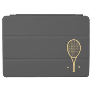 Monogram Tennis Modern Gold Gray Personalized iPad Air Cover