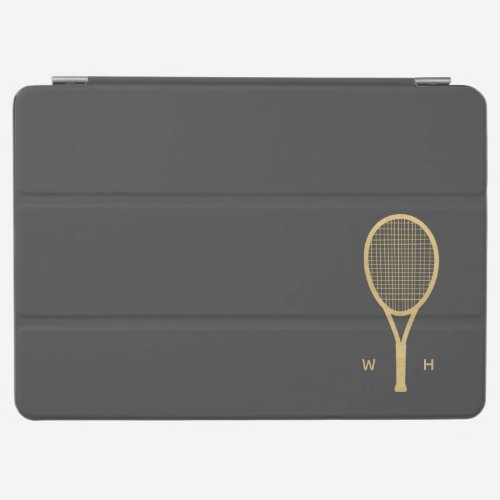 Monogram Tennis Modern Gold Gray Personalized iPad Air Cover