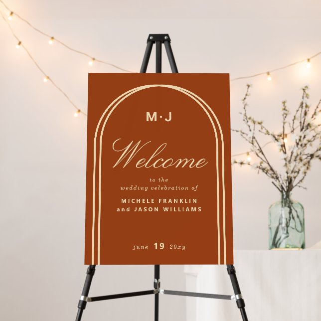 Monogram Terracotta Arch Wedding Welcome Foam Board (In Situ (Stand))