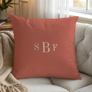 Monogram Terracotta Boho Mid Century Modern Decor Throw Pillow