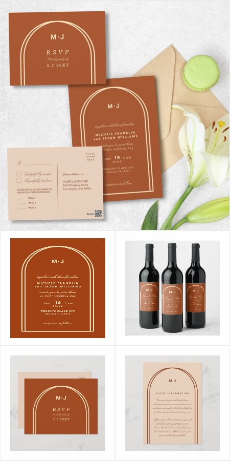 Monogram Terracotta Brown Earthy Arch Wedding