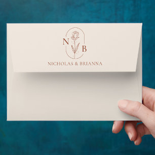 Monogram Terracotta Burnt Orange Elegant Wedding Envelope