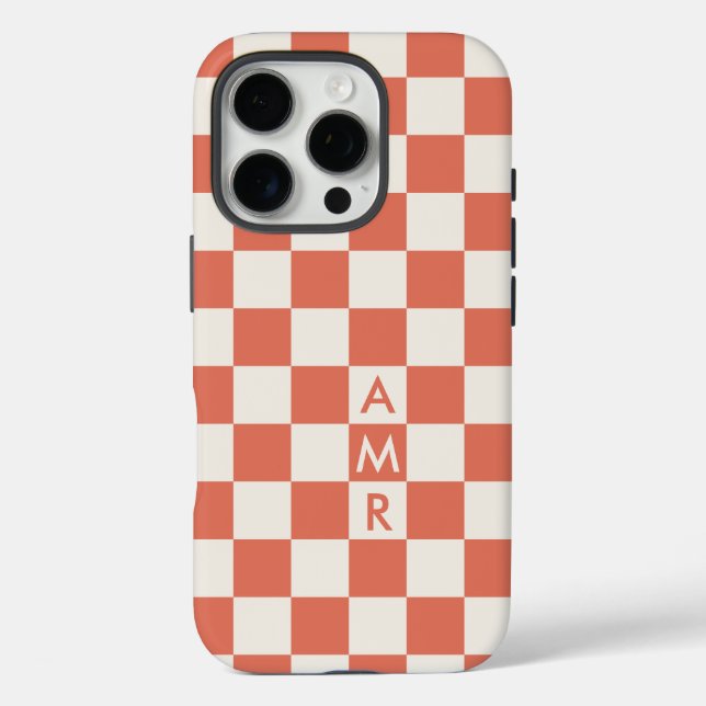 Monogram Terracotta Cream Checkered Pattern Case-Mate iPhone Case (Back)
