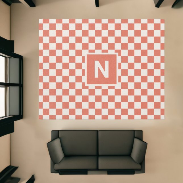 Monogram Terracotta Cream Checkered Pattern Rug (Insitu (Indoor 1))