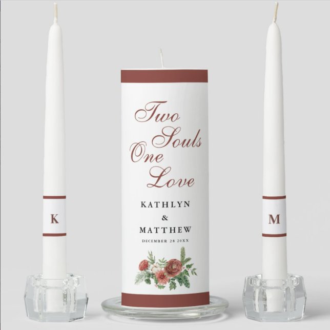 Monogram Terracotta Floral Pine Bough Wedding Unity Candle Set (Creator Uploaded)