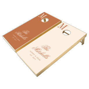 Monogram Terracotta Ivory Script Wedding Cornhole Set