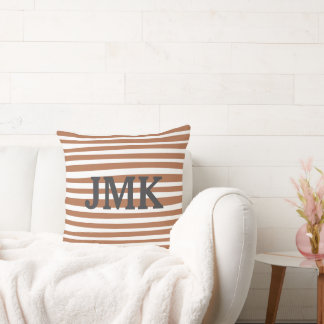 Monogram Terracotta Modern Stripes Minimalist  Throw Pillow