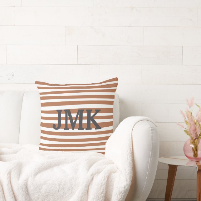 Monogram Terracotta Modern Stripes Minimalist  Throw Pillow (Couch)