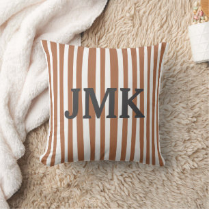 Monogram Terracotta Modern Stripes Minimalist Throw Pillow