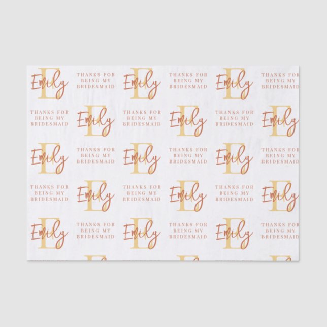 Monogram Terracotta Pattern Bridesmaid Thanks Tiss Tissue Paper (Front)
