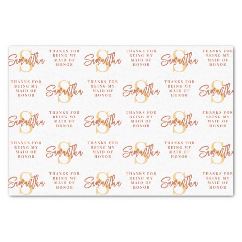 Monogram Terracotta Pattern Maid of Honor Thanks  Tissue Paper