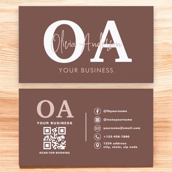 Monogram Terracotta QR Code Modern Minimalist Business Card