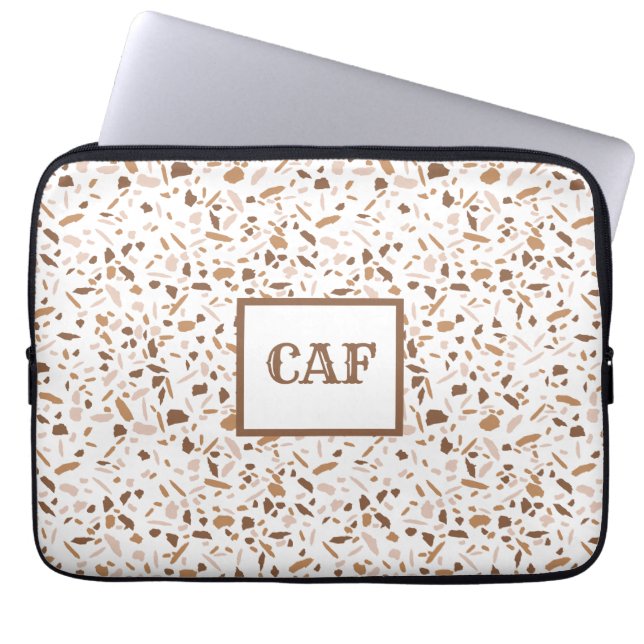 Monogram Terrazzo Brown and Beige and White   Laptop Sleeve (Front)