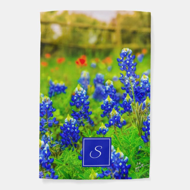 Monogram Texas Bluebonnets & Indian Paintbrush Garden Flag (Front)