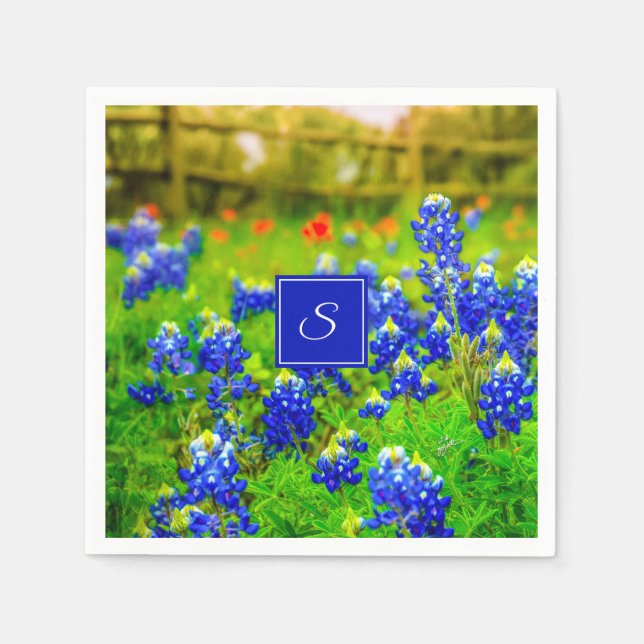 Monogram Texas Bluebonnets & Indian Paintbrush Napkins (Front)