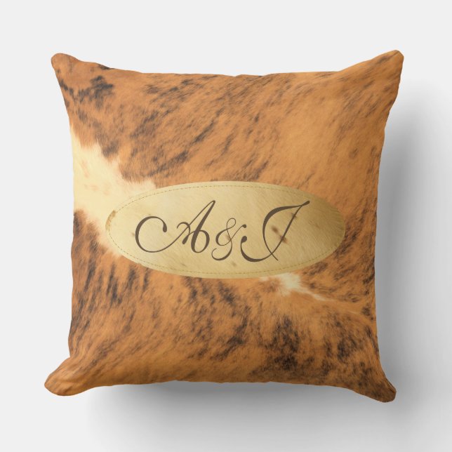 Monogram Texas Long Horn Animal Fur Print Chic Outdoor Pillow (Front)