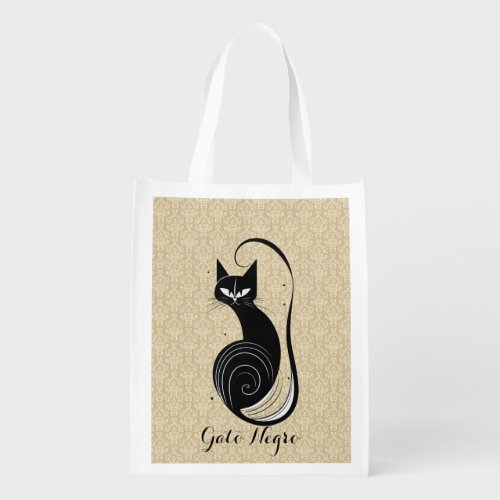 Monogramtext blackwhite cat motif  grocery bag