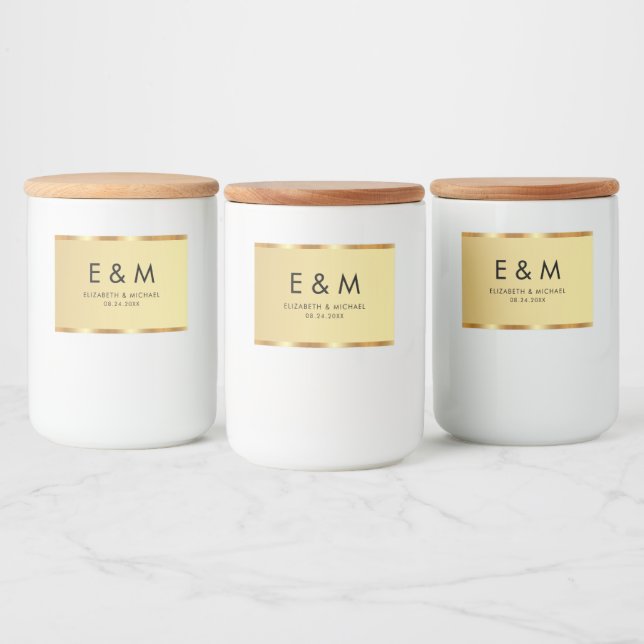 Monogram Text Gold Template Save the Date Food Label (Bottles)