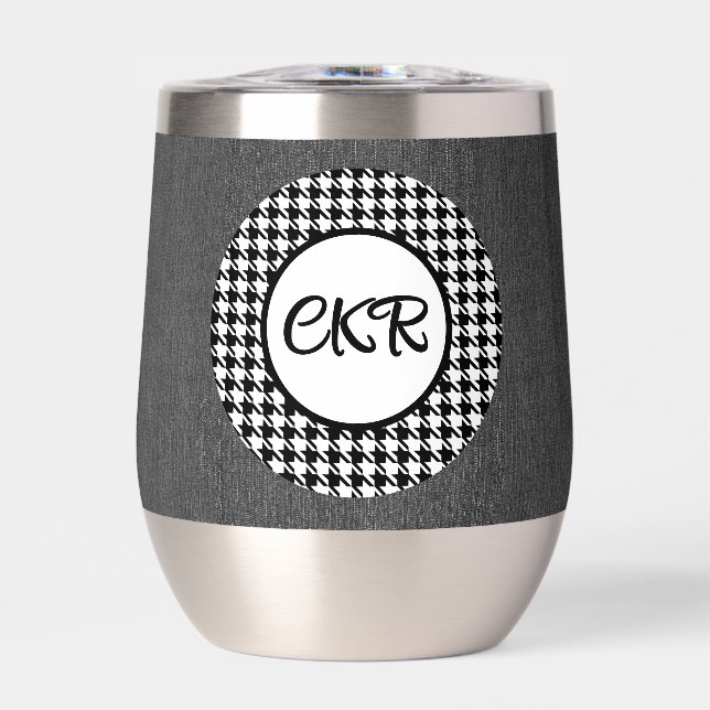 Monogram Text, Houndstooth Denim Stainless Steel Thermal Wine Tumbler (Front)