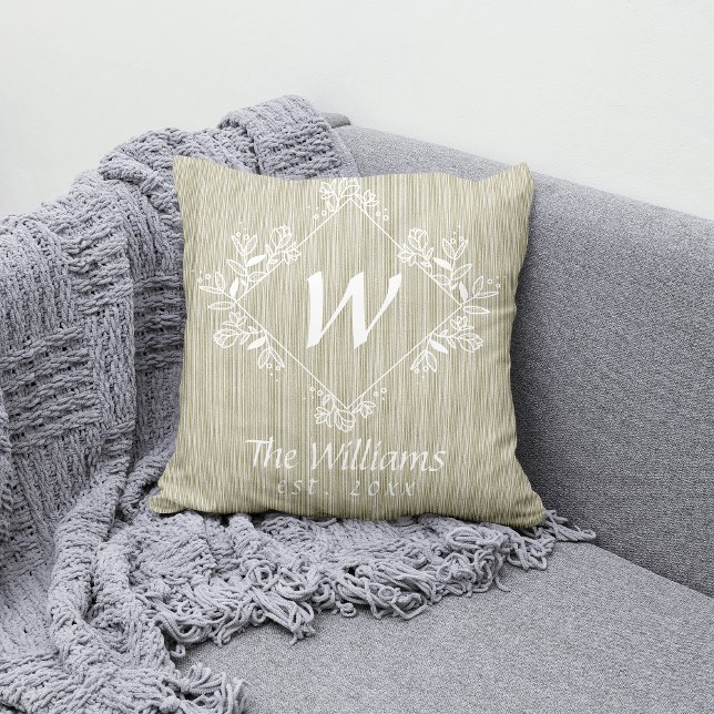 Monogram Text Rustic Farmhouse Family Throw Pillow (Creator Uploaded)