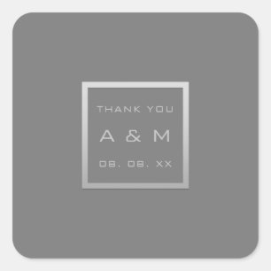 Monogram Thank Gray Frame Silver Date Wedding Square Sticker