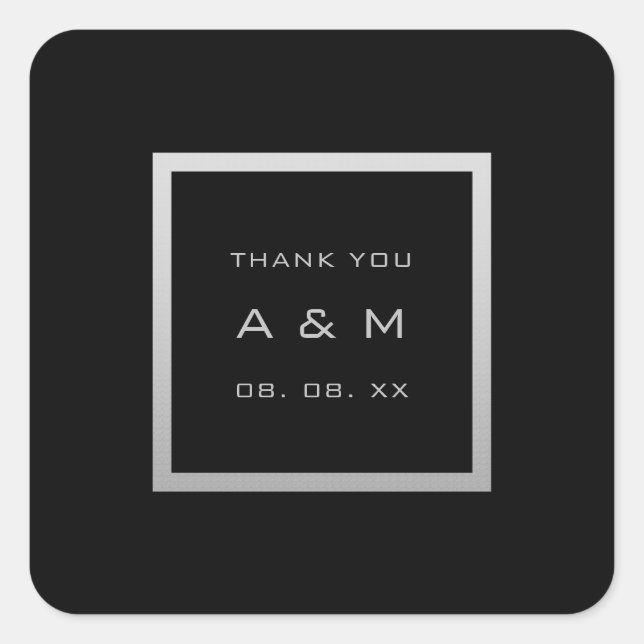 Monogram Thank Gray Frame Silver Wedding Grey Blac Square Sticker (Front)